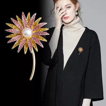 Модная бриллиантовая брошь женская высококачественная брошь из сплава с жемчугом аксессуары булавка индивидуальная креативная брошь-подсолнух золотой