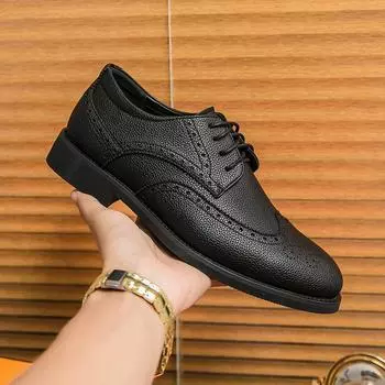Модная британская стильная обувь класса люкс для дизайнеров, нескользящие офисные туфли на плоской подошве, мужские повседневные кожаные туфли, дышащие мужские туфли-оксфорды для торжественного платья, рабочая обувь 38 чёрный