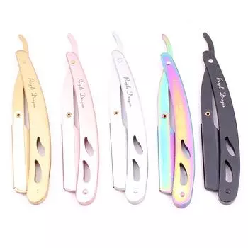 Модная бритва из нержавеющей стали с прямым лезвием для парикмахера, ручной бритвенный нож золотой