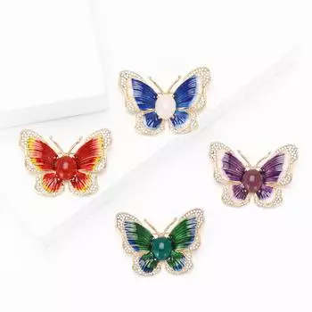 Модная брошь-бабочка из сплава, эмали и страз, высококачественная креативная женская брошь для платья, корсажа, украшения