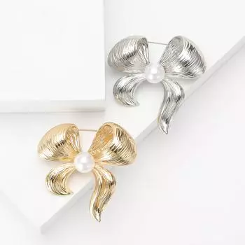 Модная брошь-бантик из матового золота с жемчугом и сплавом, элегантная, темпераментная, женская одежда, украшение для корсажа