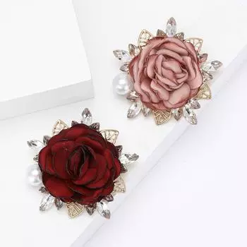 Модная брошь-цветок из ткани со стразами, изысканная универсальная женская брошь-корсаж, украшение для платья