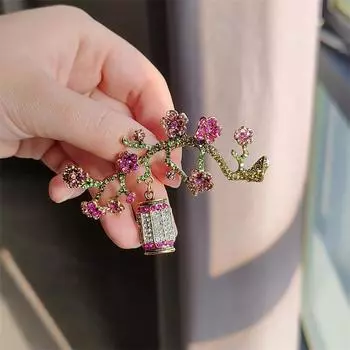 Модная брошь «Цветок сливы» в стиле ретро со стразами, брошь-булавка для цветка сливы в горшке, аксессуары, брошь для женской одежды