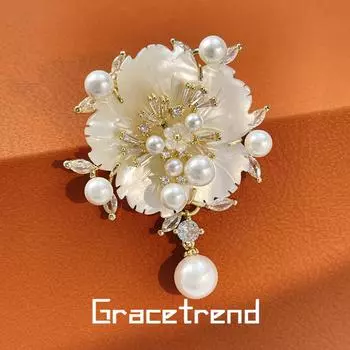 Модная брошь Douyin из натурального перламутра с медно-циркониевым покрытием и жемчугом, идеально подходит для легких роскошных рубашек слоновая кость/белый