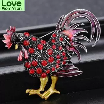 Модная брошь из сплава с большим петухом, женские аксессуары для одежды, цветные броши с животными красный