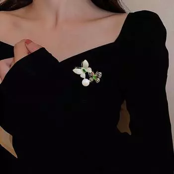 Модная брошь с блестящими бабочками для девочек, элегантная брошь с жемчугом и насекомыми, булавка