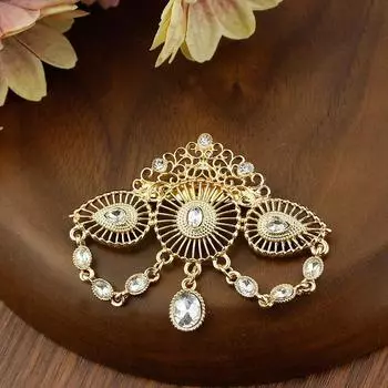 Модная брошь с короной, женская золотистая брошь с кристаллами в богемном стиле, свадебные украшения зелёный