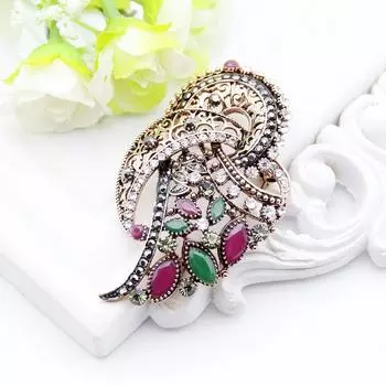 Модная брошь с серым камнем с цветочным принтом, женская брошь в стиле антикварного золота с кристаллами на лацкане, булавка для шарфа, ювелирные изделия, оптовая продажа зелёный