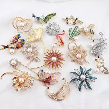 Модная брошь с жемчугом, высококачественная брошь из сплава со стразами в виде животного, женская одежда, аксессуары, брошь в виде капли масла