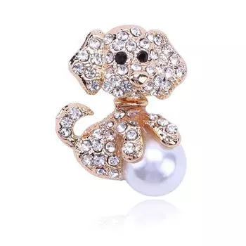Модная брошь со стразами, милая собака, обнимающая жемчужный шар, женские шапки, шарф, костюм, брошь, одежда, пряжки, булавки для женщин