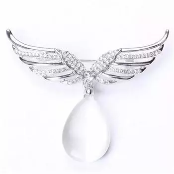 Модная брошь в виде большой капли воды с кошачьим глазом, сплав, стразы, булавка в виде крыла ангела, женская одежда, аксессуары