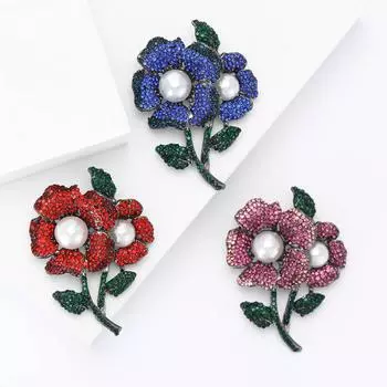 Модная брошь в виде цветка из высококачественного сплава со стразами и жемчугом, изысканная и универсальная женская одежда, ювелирное украшение на корсаж