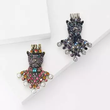 Модная брошь в виде медведя из сплава со стразами, индивидуальная тенденция, мужская и женская одежда, корсаж, булавка в виде животного