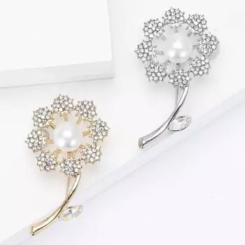 Модная брошь в виде одуванчика из сплава со стразами, темпераментная простая шаль для костюма, брошь-украшение на булавке