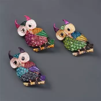 Модная брошь в виде совы из сплава с каплями масла и стразами для женщин, европейская и американская сетка, красная булавка для корсажа для девочек