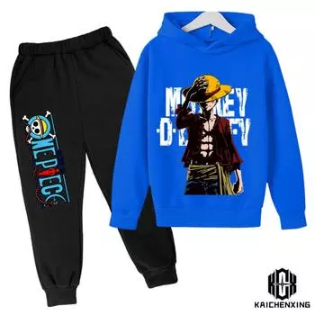 Модная цельная повседневная толстовка в стиле аниме, толстовка из двух предметов, спортивный модный пуловер с капюшоном для мальчиков и девочек, костюм с капюшоном 120