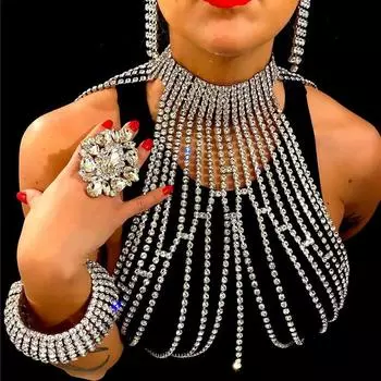 Модная цепочка для тела со стразами и кисточками, банкетный шар, ювелирные изделия для невесты, цепочка на плечо, аксессуары, женское ожерелье для тела