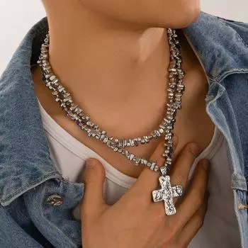 Модная цепочка из бусин CCB, креативная цепочка на ключицу, ожерелье из бусин Alien, кулон-крест, колье для женщин Style 1