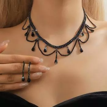 Модная цепочка-коготь, черная цепочка, ожерелье, серьги, комплект из двух предметов, ожерелье и серьги из двух частей, свадебный комплект украшений