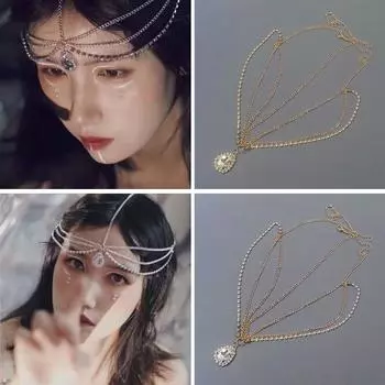 Модная цепочка на лоб в стиле бохо Красивые свадебные аксессуары Свадебный декор Головной убор Украшения для волос серый/золотой