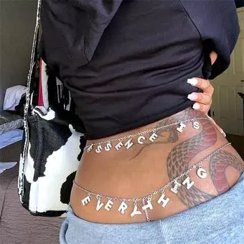 Модная цепочка на талию, многослойная хип-хоп рок-цепочка, многоэлементный алфавитный лоскутный пояс, панк-цепочка для тела