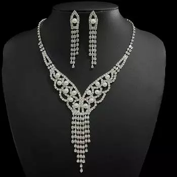 Модная цепочка с когтями, водный бриллиант, имитация жемчуга, кисточка, ключица, свадебное платье, ювелирное ожерелье с бабочкой, комплект сережек белый