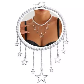 Модная цепочка с подвеской в виде звезды, ожерелье с темпераментом, модная бижутерия, цепочка на ключицу, жемчуг, бисер, подвеска на шею C