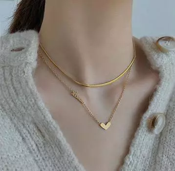 Модная цепочка в виде змеи, персиковое сердце, ожерелье «ЛЮБОВЬ», комплект из двух предметов, вечеринка для девочек, темперамент, сексуальная студенческая вечеринка, ночной клуб, универсальные аксессуары золотой