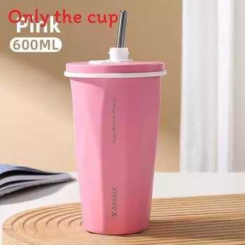 Модная чашка из нержавеющей стали с принтом, с соломинкой, для офиса Pink