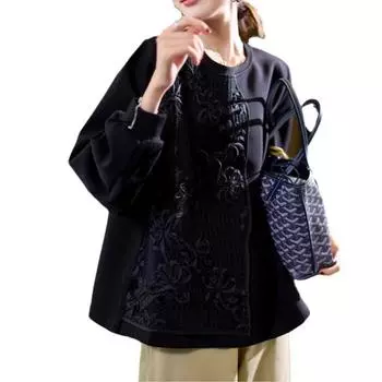 Модная черная футболка с вышивкой в виде диска, женская зимняя новая китайская футболка большого размера с длинными рукавами, женская одежда M