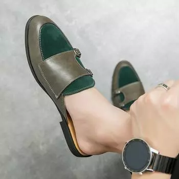 Модная черная глянцевая поверхностьМужская обувьПовседневная мужская полудергающаяся обувь из кожиТапочки дышащие без застежек Туфли для вождения для мужчин 38 чёрный