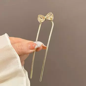 Модная черная хрустальная заколка для волос в форме листа и цветка U-образной формы для женщин, металлическая заколка для пучка в китайском стиле, ювелирные украшения, аксессуары для волос