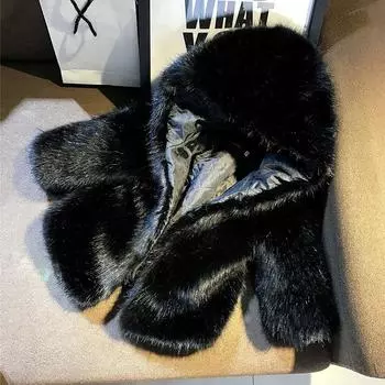 Модная черная серая зимняя куртка с капюшоном для девочек и мальчиков из искусственного меха для детей 165cm