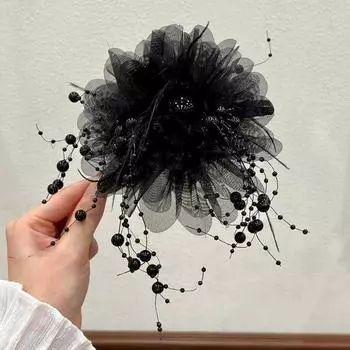 Модная черная сетчатая заколка для волос с цветком для женщин, заколка для хвоста в виде акулы, головной убор, темпераментный головной убор с цветком для волос чёрный