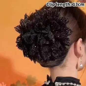 Модная черная сетчатая заколка для волос с цветком для женщин, заколка для хвоста в виде акулы, головной убор, темпераментный цветочный головной убор с когтями, аксессуары для волос 13CM