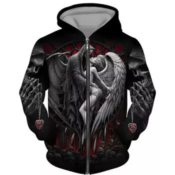 Модная черная толстовка/куртка с 3D принтом по всей поверхности, унисекс, готическая толстовка на молнии, индивидуальный мужской пуловер, уличная одежда XL