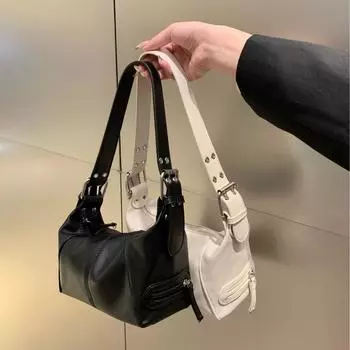 Модная черно-белая сумка из искусственной кожи для женщин в стиле ретро в стиле Гонконга, большая вместимость, однотонная сумка на одно плечо для женщин