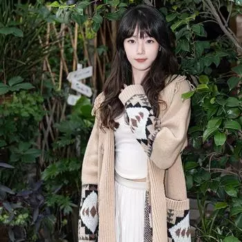 Модная цветная куртка средней длины, вязаный кардиган, женский осенне-зимний жаккардовый теплый кардиган с геометрическим рисунком, свитер one size верблюд