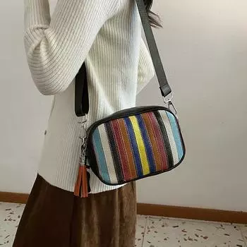 Модная цветная полоса цветная партия из натуральной кожи женская сумка-тоут роскошная женская сумка через плечо