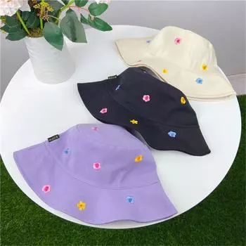 Модная цветочная вышивка, уличная кепка от солнца, шляпа рыбака, панама, хлопок белый