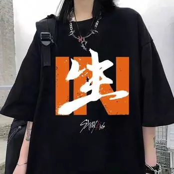 Модная детская футболка KPOP Stray, летние черные футболки с круглым вырезом, повседневные свободные свободные футболки унисекс с короткими рукавами большого размера, женские футболки Kpop L