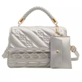 Модная детская и материнская маленькая квадратная сумка, портативная маленькая квадратная сумка, текстурная вдавленность, сумка на плечо, нишевая, универсальная сумка-мессенджер серебряный