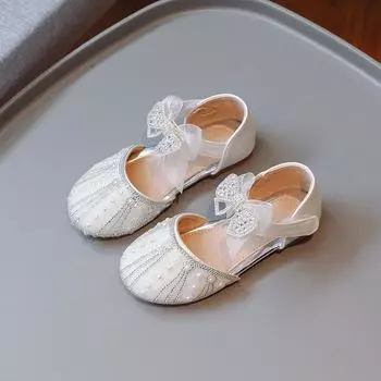 Модная детская обувь 2025 Лето Новинка Обувь для выступлений Простые туфли принцессы для девочек Нескользящая детская кожаная обувь Zapatos Nia 23insole14.5cm серебряный