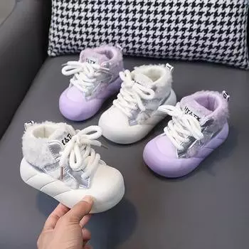 Модная детская обувь из овечьей шерсти, зимняя, новый стиль, хлопковая обувь для мальчиков, модная детская спортивная обувь, обувь для девочек, ботильоны 21insole13.5cm