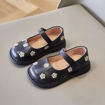 Модная детская обувь Новые весенние универсальные кожаные туфли Противоскользящая мягкая подошва Удобная детская обувь Темпераментные сандалии на плоской подошве 23insole14.5cm чёрный