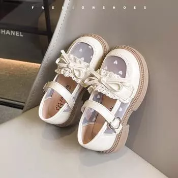 Модная детская обувь принцессы весна новая кожаная обувь для девочки мягкая подошва детская одинарная обувь универсальные детские лоферы дышащая обувь для девочки 23insole14.5cm бежевый