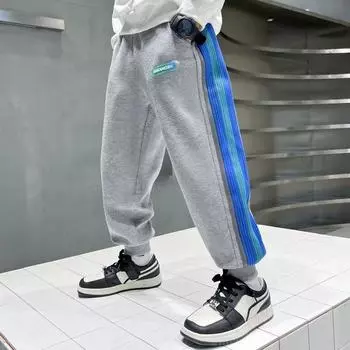 Модная детская одежда для мальчиков, длинные брюки, весенне-осенние модели спортивных брюк, детские повседневные брюки, спортивные штаны 110 чёрный