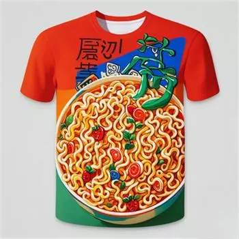 Модная детская одежда Harajuku Delicious Instant Noodles Print, футболка для мальчика с коротким рукавом, летняя одежда для детей, повседневные топы для девочек 130