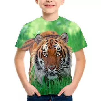 Модная детская одежда, летние повседневные футболки для мальчиков с короткими рукавами, свободные футболки с 3D рисунком, детская футболка с забавными животными 110