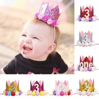 Модная детская шапочка для дня рождения, повязка на голову, фото на день рождения, детская, 1 шт., головной убор с номером, корона, корона, цветок для вечеринки, повязка на голову, представление 51